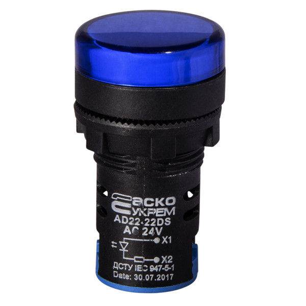 Сигнальна арматура Аско-Укрем AD22-22DS 24В AC/DC синя (A0140030153) - фото №1