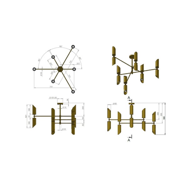 Люстра Pikart 32011 GU10 12x60W IP20 Латунь - фото №4
