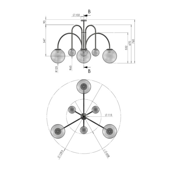 Люстра Pikart 38399-1 Celesta E27+G9 6x60W IP20 чорна - фото №2