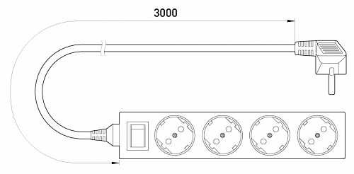Подовжувач E.Next e.es.4.3.z.s.b 4 гнізда 3м з вимикачем (s042013) - фото №1