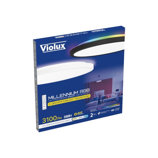 Світильник LED Violux ДББ MILLENNIUM RGB 38W 3000-6000K IP20 круг білий ( 361338 ) - фото №4