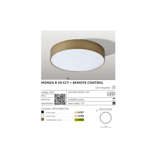 Світильник стельовий AZzardo AZ4767 Monza Led R50 Ctt - фото №2