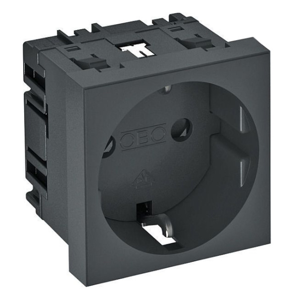 Розетка OBO Bettermann modul 45 з заземленням та шторками 250В 16A 0˚ чорно-сіра (6120016)