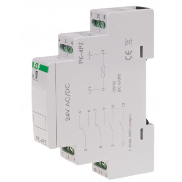 Проміжне реле F&F PK-4PZ-24V 24В 2х8 А - фото №1