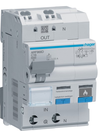 Дифавтомат з дуговим захистом AFDD Hager ARF966D C 16A 1P+N