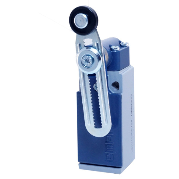 Кінцевий вимикач EMAS L51K13MEP122 з металевою консоллю, пластмасовим роликом d=18мм на короткому важелі, що регулюється.