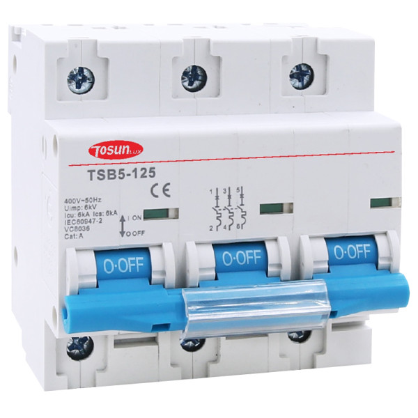 Модульный автоматический выключатель TOSUNlux TSB5-125 3P 125А D 6кА (6931934235333)
