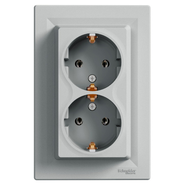 Двойная розетка Schneider Electric Asfora EPH9900161 с заземлением (алюминий)