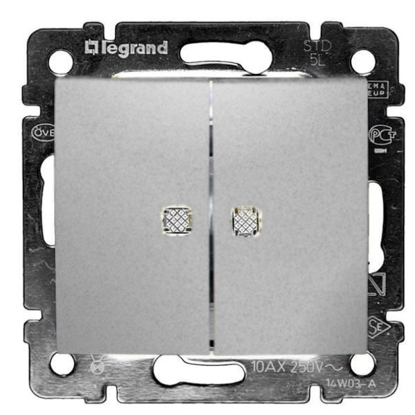 Механизм проходного 2-кл. выключателя Valena с подсветкой алюминий