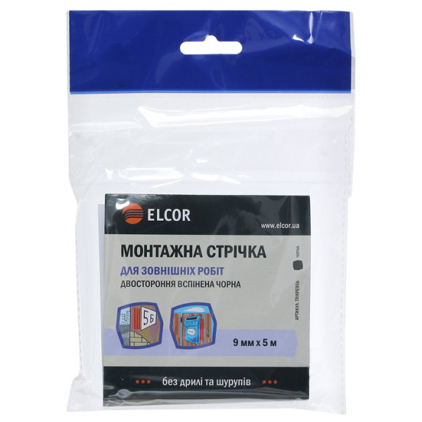 Вспененная двусторонняя лента Elcor 40206790 TRIXPE95b для наружных работ 9мм (5м) черная - фото №1
