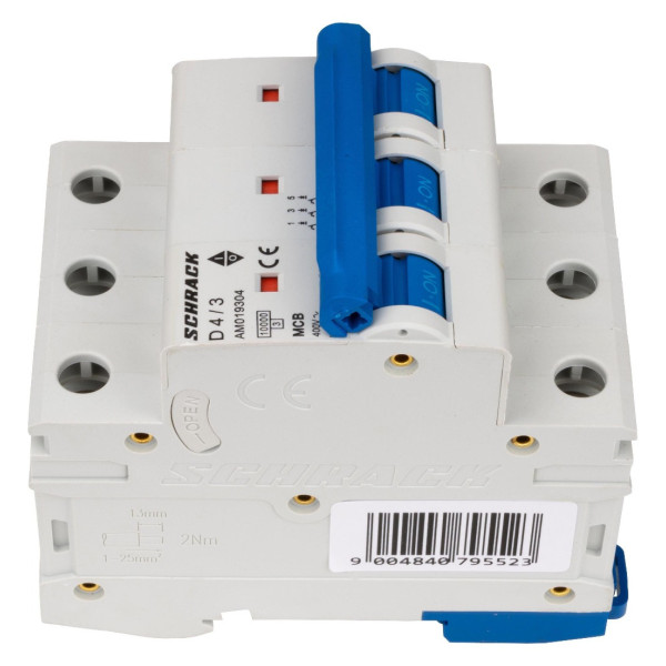 Автоматичний вимикач Schrack AM019304 10кА 4А 3P х-ка D - фото №4