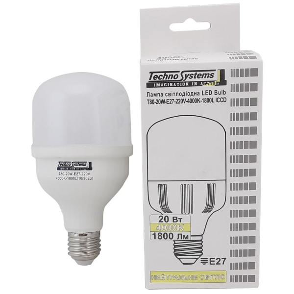 Світлодіодна лампа TNSy LED Bulb-T80-20W-E27-220V-4000K-2100L GOLDEN (TNSy5000258) - фото №3