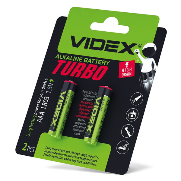Лужна батарея Videx Turbo LR03 (LR03T/AAA 2B) 2 шт