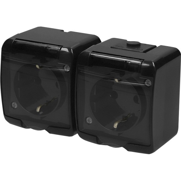 Розетка двухместная Eti Hermetics RHE-2sd-BL с з/к IP54 черная/прозрачная крышка (4668091)