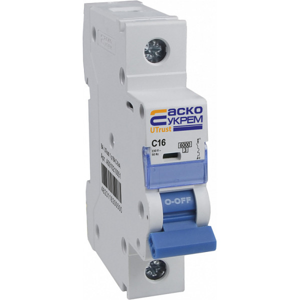 Автоматичний вимикач Аско-Укрем UTrust 1р 16А С 6kА (A0010210051)
