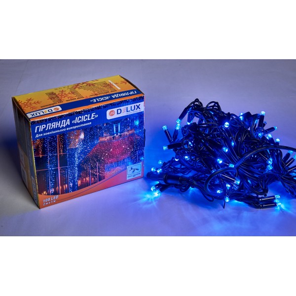 Вулична LED гірлянда Delux EN ICICLE 108LED (90012946) 2x1м 27 миготливих діодів IP44 (синє світло) чорний шнур - фото №2