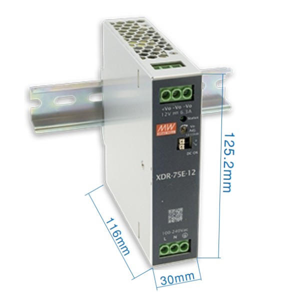 Блок питания Mean Well на DIN-рейку 76.8W DC24V 3.2A (XDR-75E-24) - фото №1