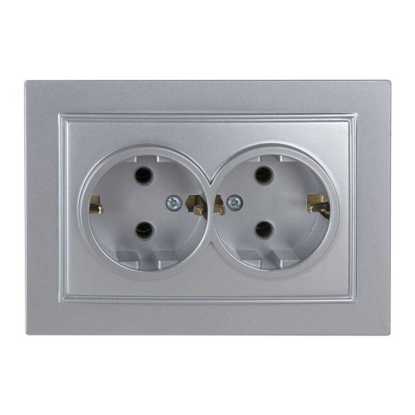 Розетка Nilson Thor срібло 2-на з заземленням ( 27131025 )