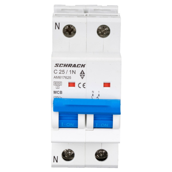Автоматичний вимикач Schrack AM617625 6кА 25А 1P+N C - фото №1