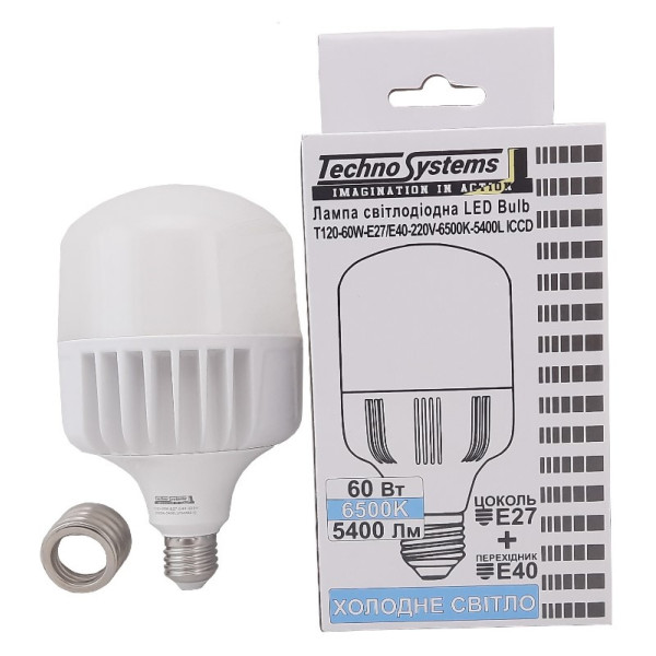 Светодиодная лампа TNSy LED Bulb-T160-60W-E27-E40-220V-6500K-5400L Alum ICCD (TNSy5000511) - фото №4
