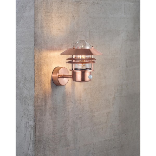 Вуличний світильник з датчиком руху Nordlux 25031030 Blokhus E27 1x60W IP54 мідний - фото №1