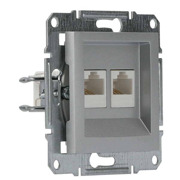 Розетка компьютерная 5eUTP двойная без рамки алюминий Asfora, EPH4400161 - фото №1