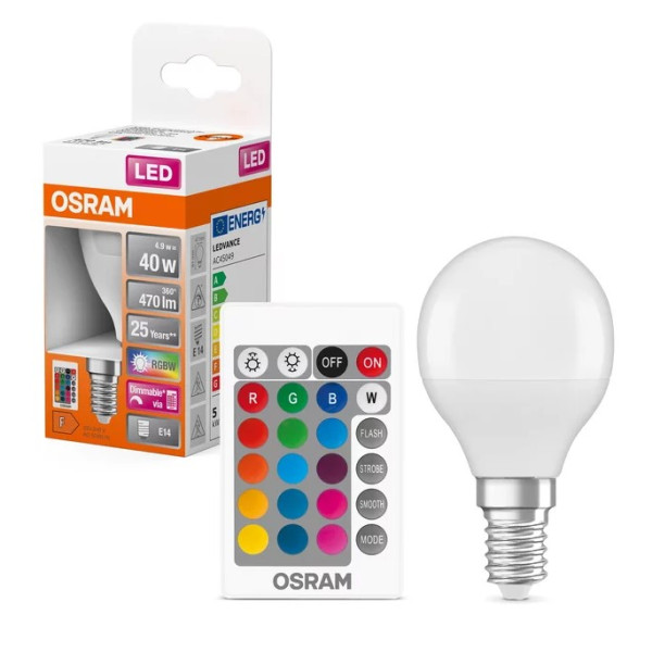 Лампа светодиодная Osram LED CL P40 REM 5,5Вт/827 FR E14 4х1 с пультом - фото №2