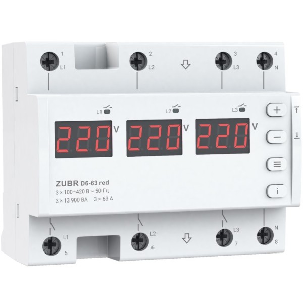 Реле контролю фаз ZUBR D6-63 red 63А (230В/380В)