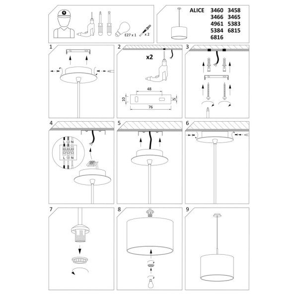 Подвесной светильник, люстра Nowodvorski 4961 Alice E27 1x25W IP20 черный - фото №2