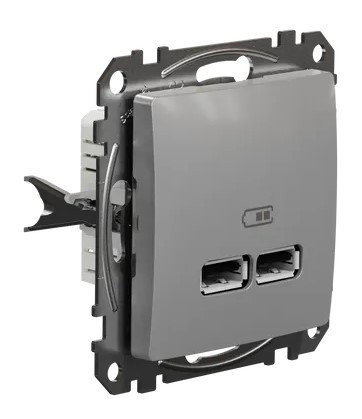 USB розетка Schneider Electric Sedna Design & Elements A+A 2,1A алюміній SDD113401 - фото №1