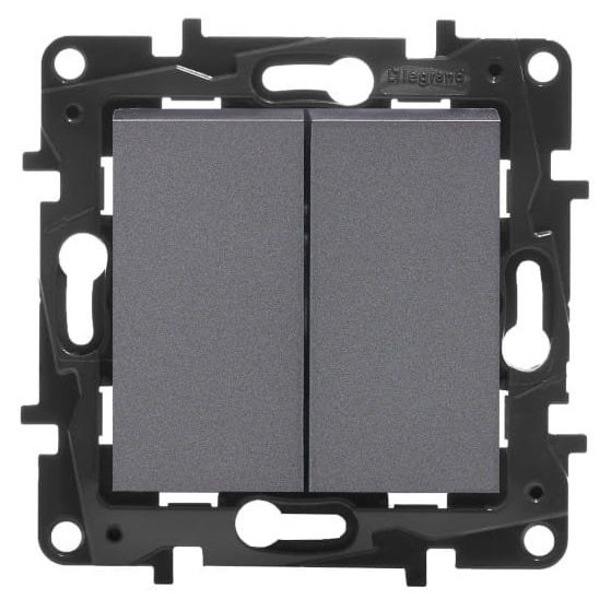 Двоклавішний вимикач Legrand Niloe Step 10А затискний механізм алюміній (863305)