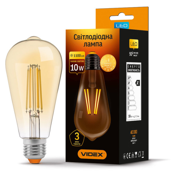 Світлодіодна лампа філаментна Videx Filament ST64FA E27 10Вт 2200K (VL-ST64FA-10272) бронза - фото №1