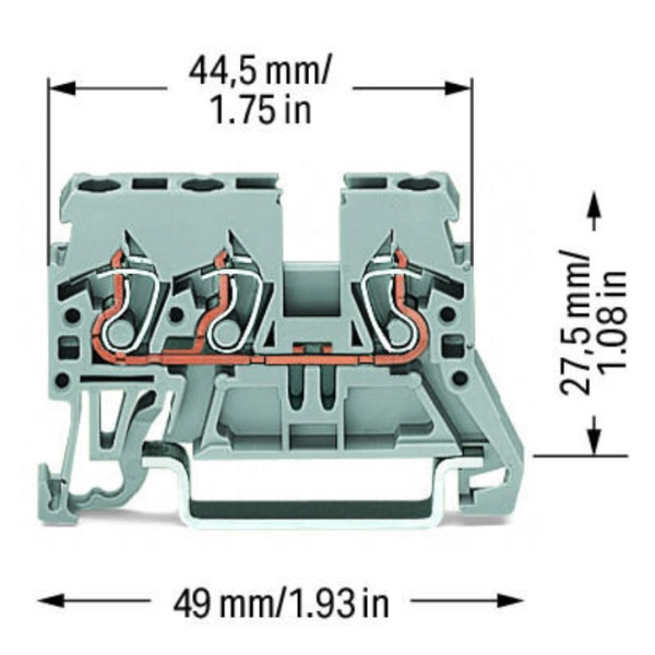 Трипровідна компактна клема Wago 870-681 TS35 (сіра) - фото №1