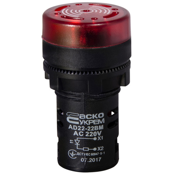Мигающий зуммер Аско-Укрем AD22-22 BM/r 220В АС красный (A0140030159) - фото №1
