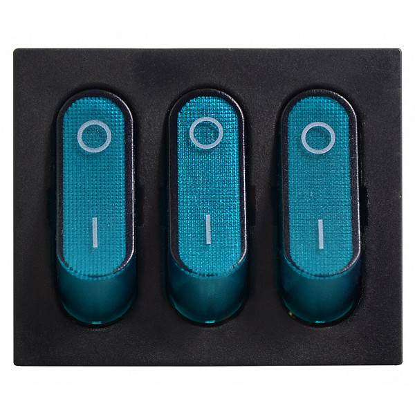 Переключатель Аско-Укрем KCD2-3101N BL/B (0-I) с подсветкой 3-х клавишный синий (A0140040122) - фото №1