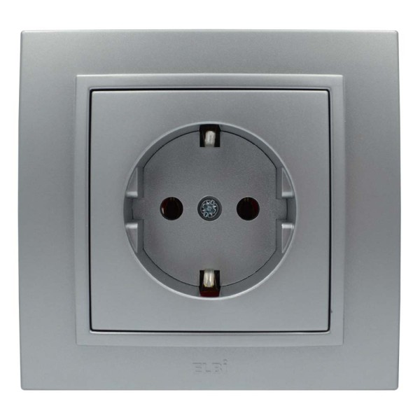 Розетка ELBI ZENA Silverline серый металлик 1-я с заземлением с рамкой ( 500-011000-217 )