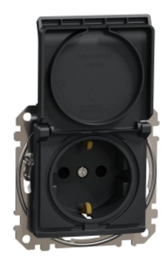 Розетка Schneider Electric Sedna Design & Elementsс заземлением шторками и крышкой черная SDD114024
