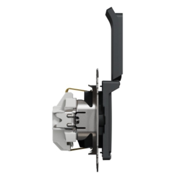 Розетка Schneider Electric Sedna Design & Elementsс заземлением шторками и крышкой черная SDD114024 - фото №1