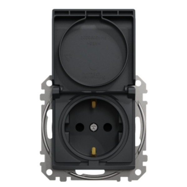 Розетка Schneider Electric Sedna Design & Elementsс заземлением шторками и крышкой черная SDD114024 - фото №4