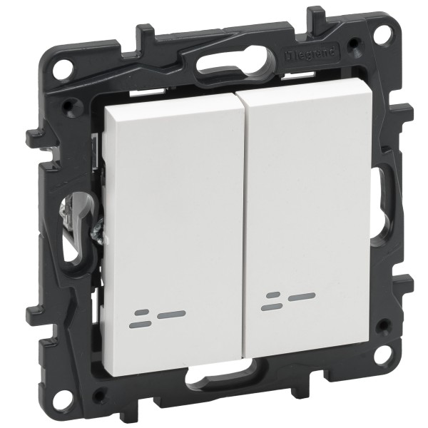 Двоклавішний вимикач Legrand Niloe Step 10А затискний механізм з підсвіткою білий (863115)