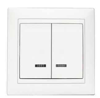 Двойной выключатель Elcor Emily 9215 (211552) с подсветкой (белый)
