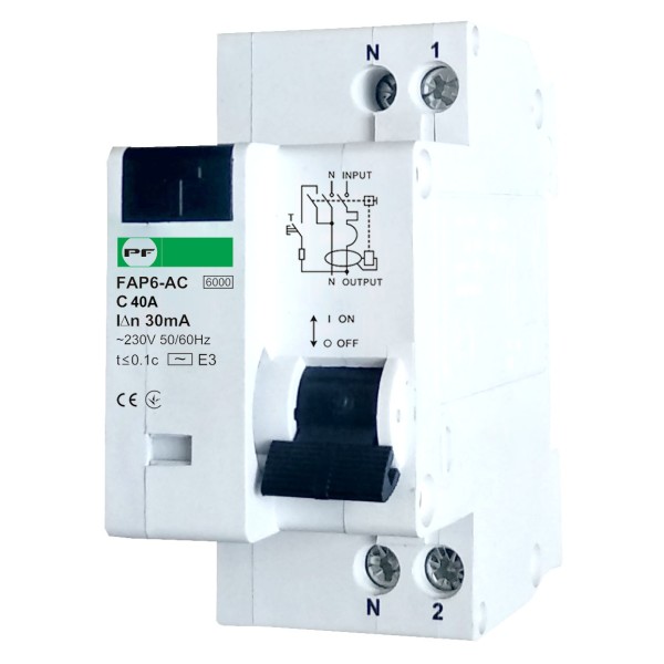 Дифавтомат Promfactor FAP6-AC C 40А/0,03A 2P (1P+N) 6кА (FAP06C40030AC)