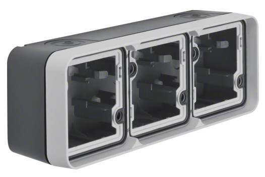 Горизонтальный подрозетник с рамкой на 3 места, серый, W.1