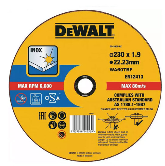Відрізний диск по металу DeWALT DT43909 Inox 230х1, 9х22, 2мм