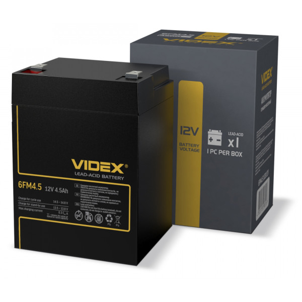 Свинцово-кислотный аккумулятор Videx 6FM4.5 4.5мАч 12В (6FM4.5 1CB) - фото №1