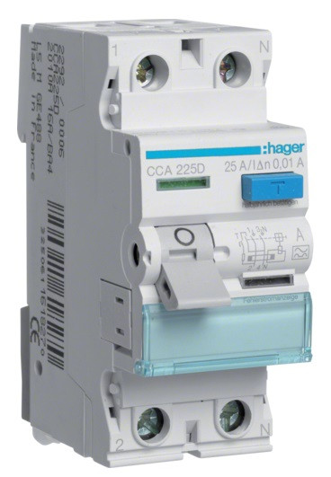 Пристрій захисного відключення Hager CCA225D 25A 10мА 6кА тип A 2P