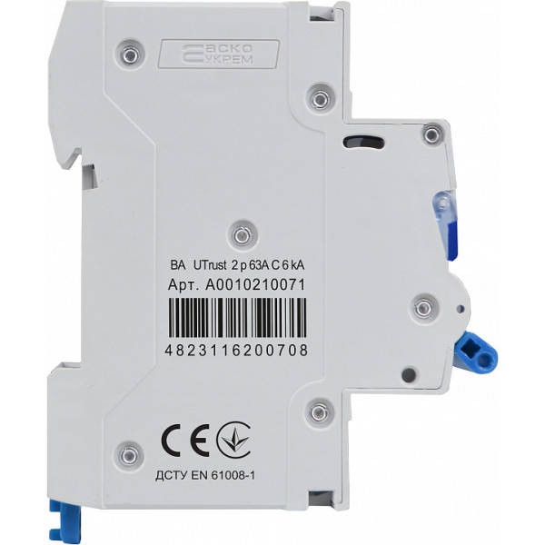 Автоматичний вимикач Аско-Укрем UTrust 2р 63А С 6kА (A0010210071) - фото №2