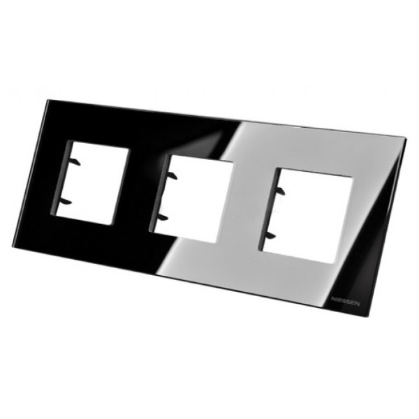 Трехместная рамка ABB Zenit N2273 CN стекло (черное) - фото №1