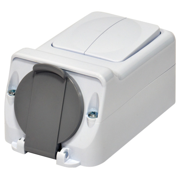 Розетка с выключателем ETI PRV-2 2Р+РЕ IP 44 10/16A 250В - фото №1