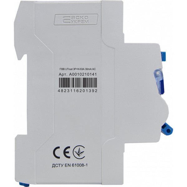 Пристрій захисного відключення Аско-Укрем UTrust 3P+N 63А 30мА АС (A0010210141) - фото №3